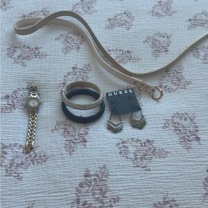 Various accessories - Guess earrings, shein belt, 2 bracelets and armitron watch